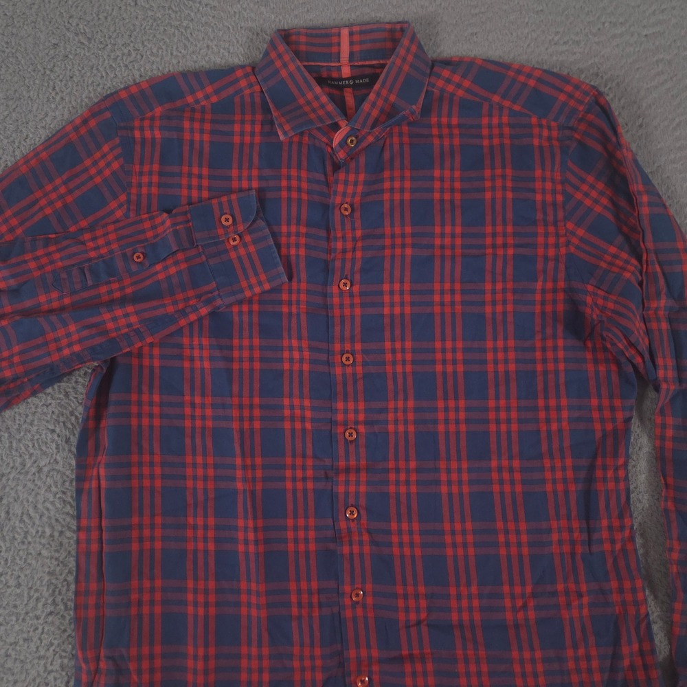 Hammer Made Shirt Mens 43/17 Multi Plaid Cotton Long Sleeve Button Down Tailored